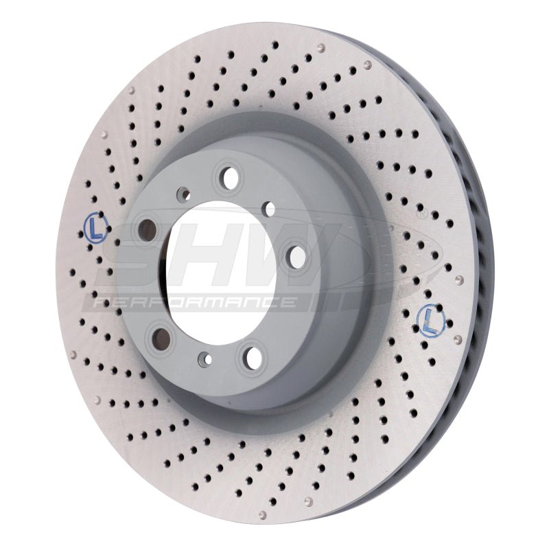 SHW 07-13 Porsche 911 Turbo 3.8L w/o Ceramics Left Rear Drilled-Dimpled MB Brake Rotor (99735240502) - Circuit Hero