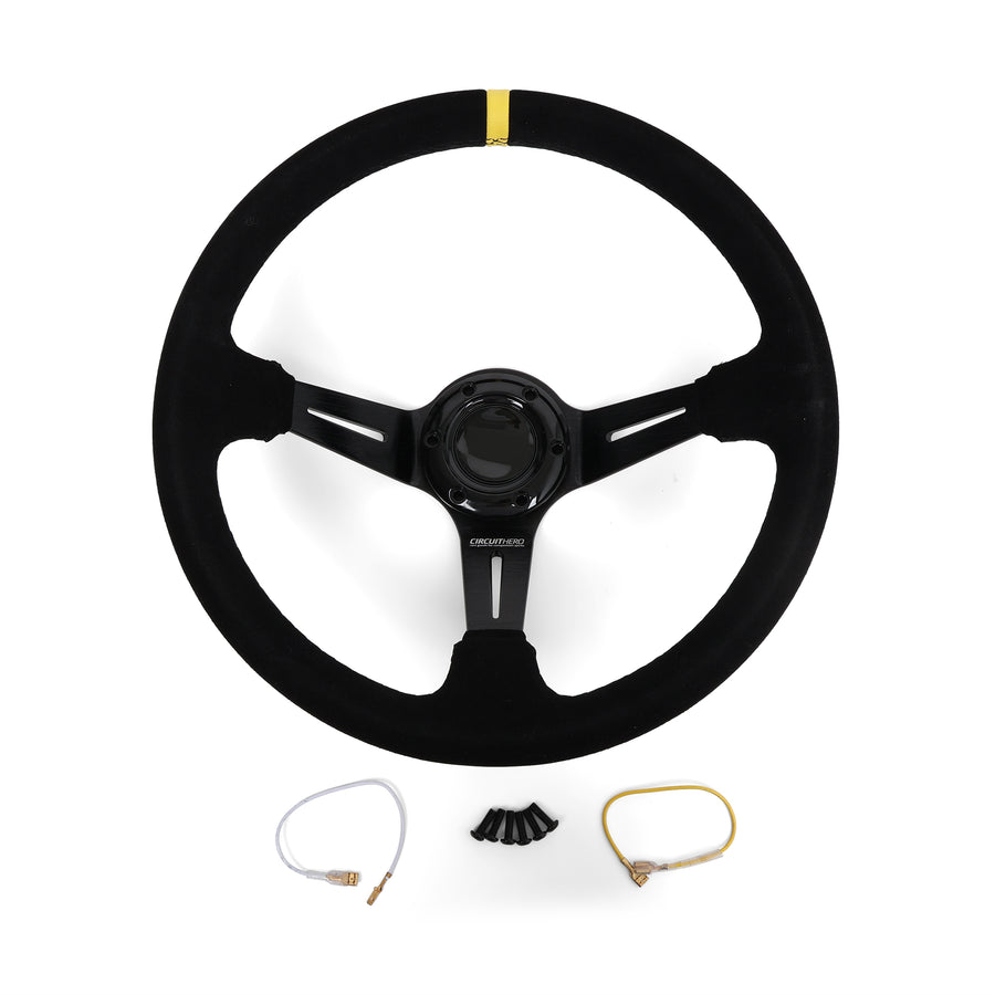 Circuit Hero 3 Spoke Steering Wheel with Slots 350mm 97mm Dish - Circuit Hero