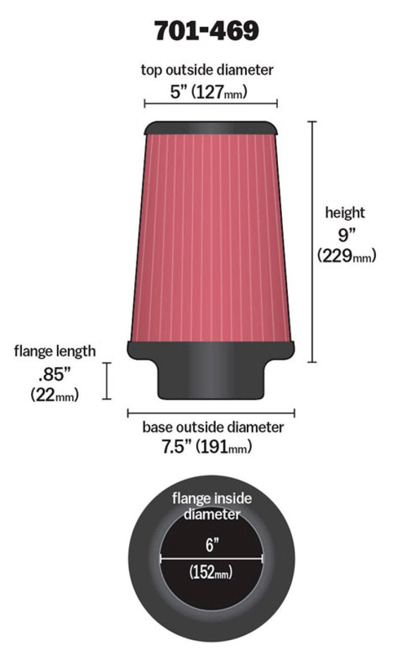 Airaid Universal Air Filter - Cone 6 x 7 1/4 x 5 x 9 - Circuit Hero