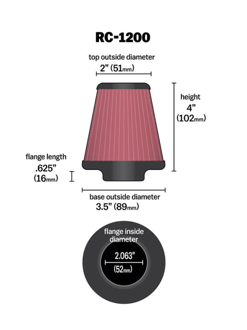 K&N Universal Chrome Filter 2.063in Flange ID x 3.5in Base OD x 2in Top OD x 4in H - Circuit Hero