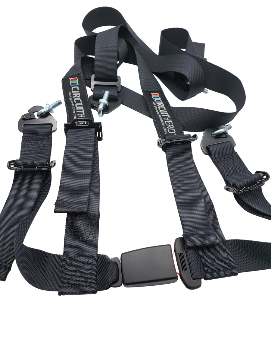 thumbnail image 2 of 2x Black 4-Point Racing Harness - Quick Release Seat Belts With Shoulder Pads - Universal 2 of 5
