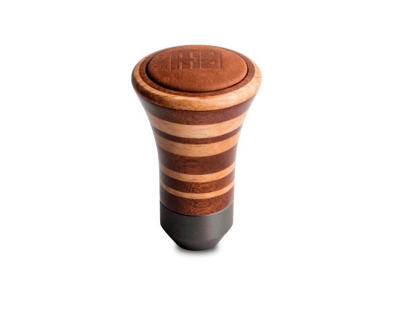 Momo Trofeo Heritage Shift Knob - Tall Wood, Layered Mahogany and Beechwood, Leather Insert Top - Circuit Hero